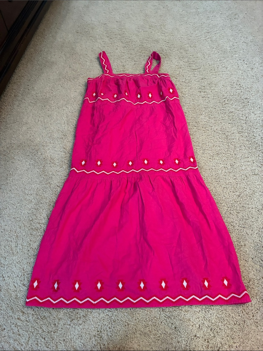 LOFT Bright Hot Pink Embroidered Sundress (size XS Petite)
